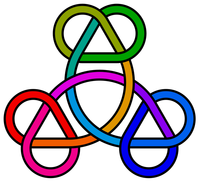 Three trefoils along a closed loop which itself is knotted as a trefoil.